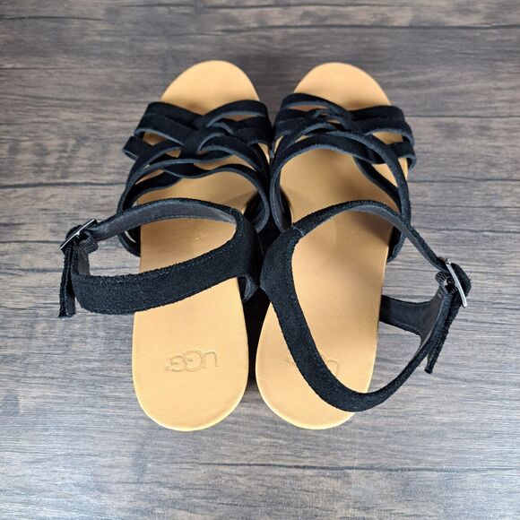 UGG Uma Cork Suede Strappy Wedge Sandals Women's Sz 9 Black (VGC) - Picture 6 of 9